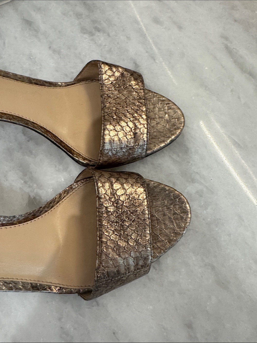 Vince Camuto  Metallic Bronze Gold Strappy Open-Toe Heels 8 - Picture 10 of 11